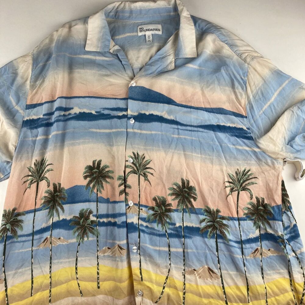 No Boundaries Mens 2XL Hawaiian Shirt Palm Tree Tropical Rayon